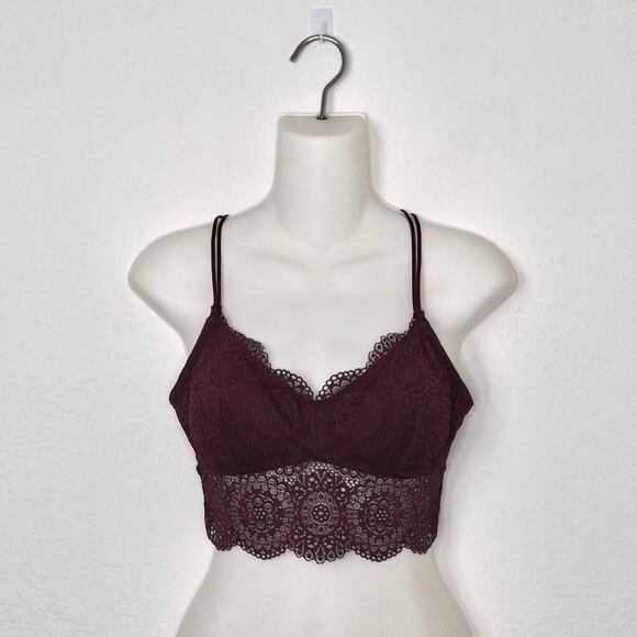 Aerie Floral Lace Bralette Sz L Removable Pads Strappy Boho Whimsigoth Intimates - Picture 1 of 13